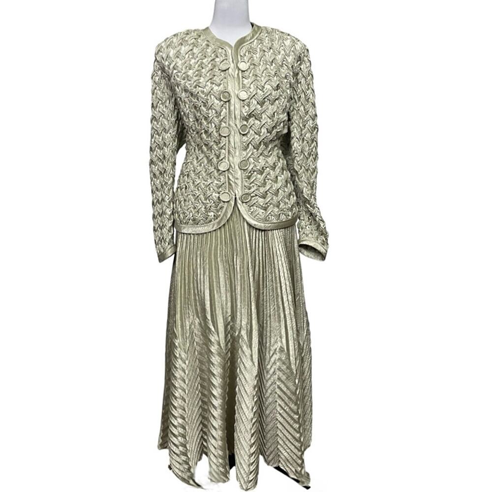 EUC - Vintage Jeanne Marc Silvery Sage Jacket - Skirt Formal Outfit - Picture 2 of 7